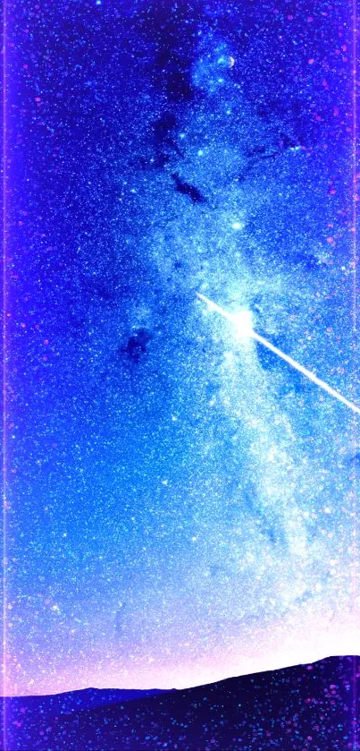 Starry night sky with a shooting star and deep blue hues.