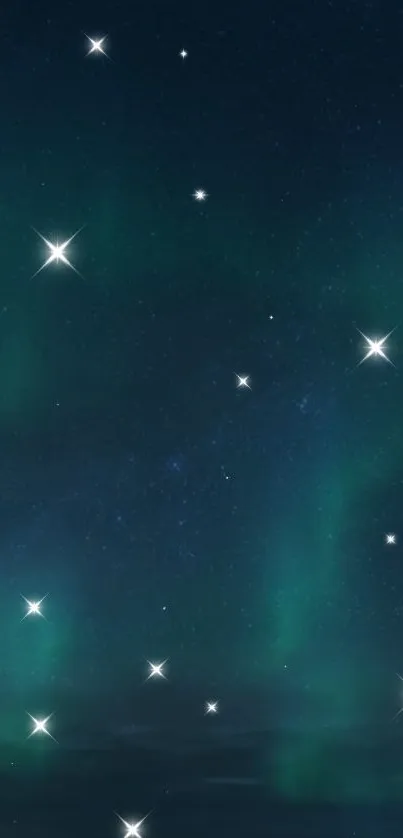 Mobile wallpaper showing a starry night sky and aurora.