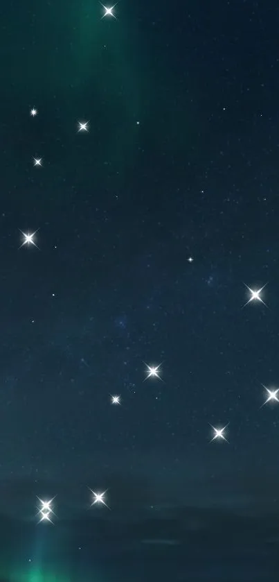 Starry night sky wallpaper for mobile with bright constellations.