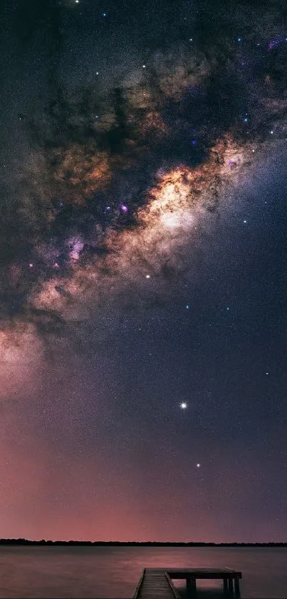 A mesmerizing view of the Milky Way shining brightly over a calm water surface.