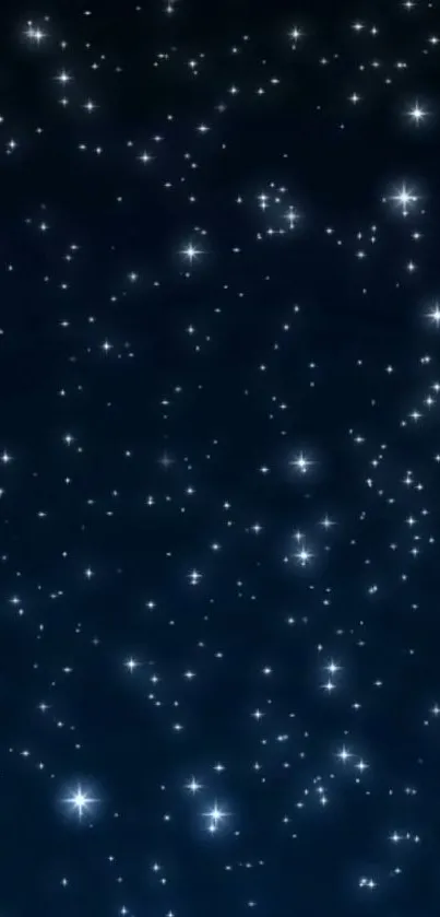 Glittering starry night sky on a dark blue backdrop.