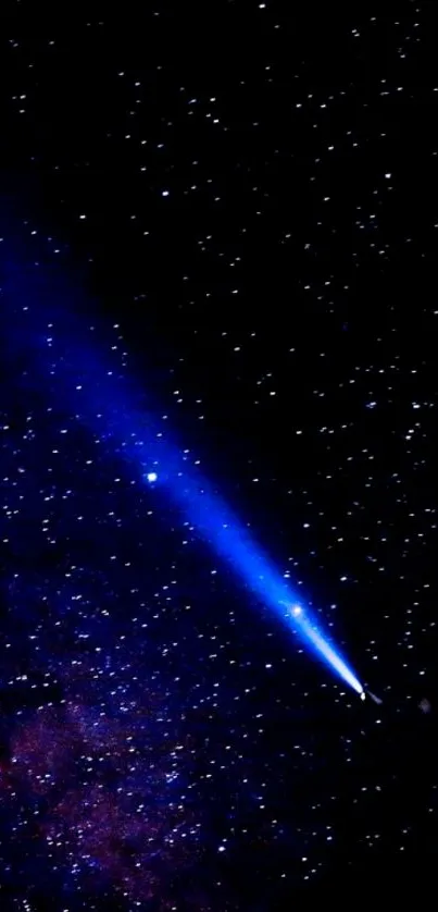 Vibrant blue comet in a starry night sky wallpaper.