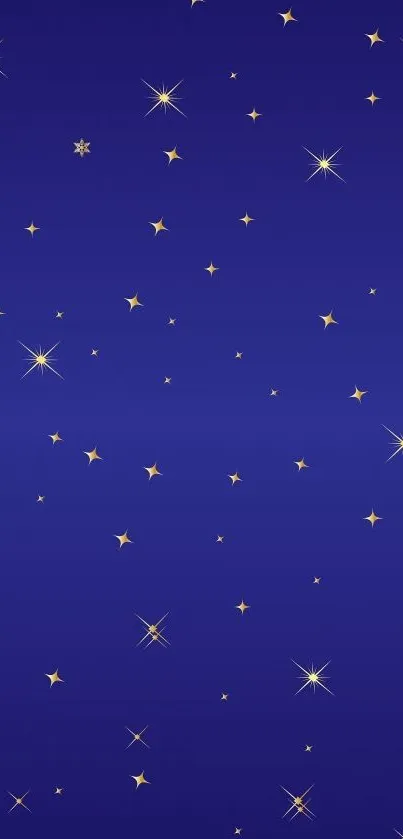 Starry night sky wallpaper with a blue background and golden stars.