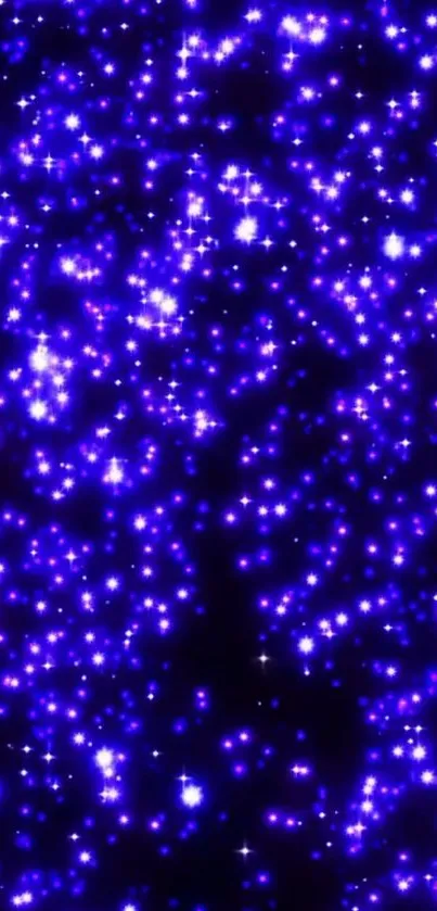 Twinkling blue and white stars on a dark background.