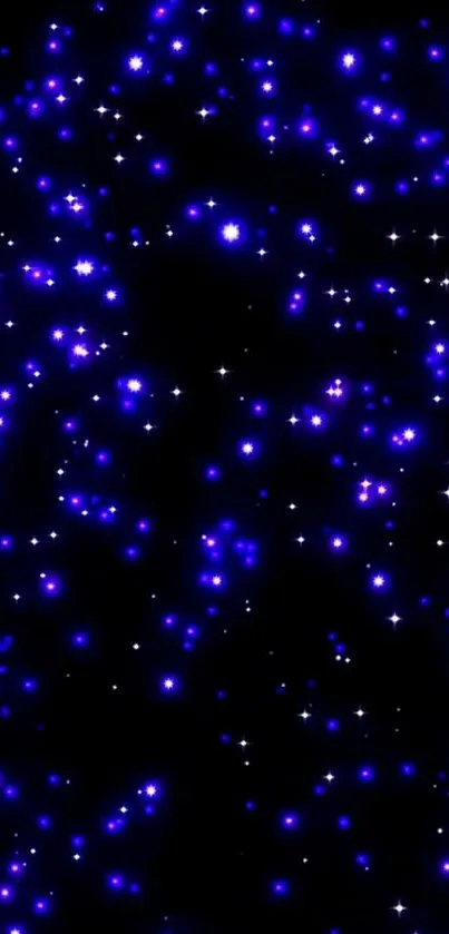 Starry night sky with glowing blue stars on a dark backdrop.