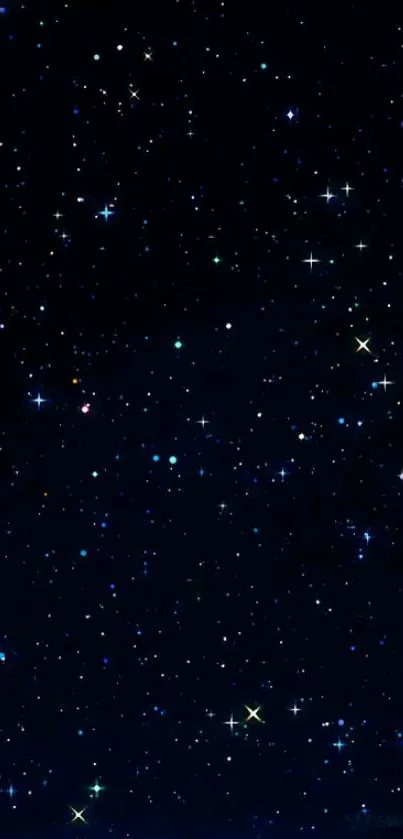 Mesmerizing starry night sky wallpaper with sparkling stars on a dark blue background.