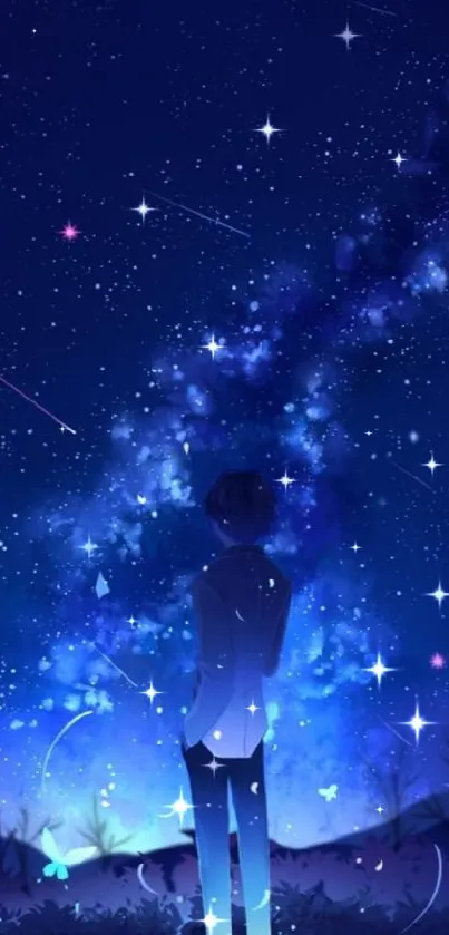 Silhouette under a starry night sky, perfect for phone wallpapers.