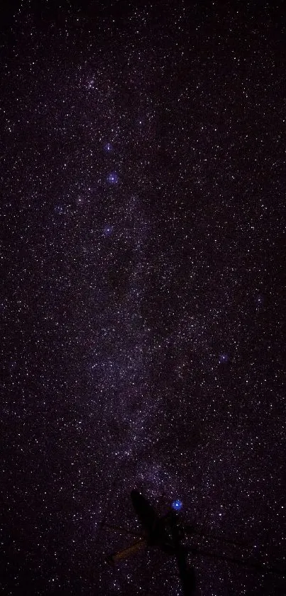 Night sky full of stars with a silhouette in the foreground.