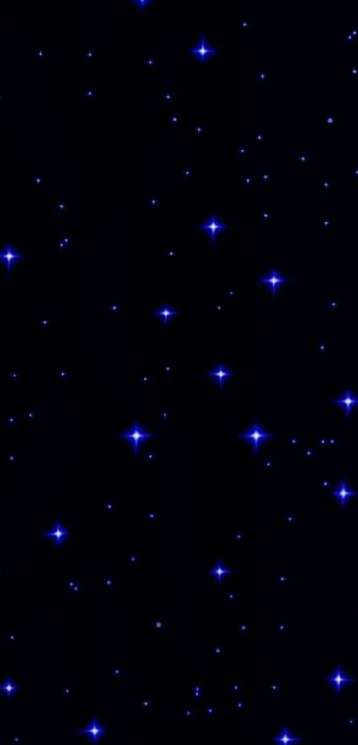 Starry night sky wallpaper with bright blue stars on a dark blue background.