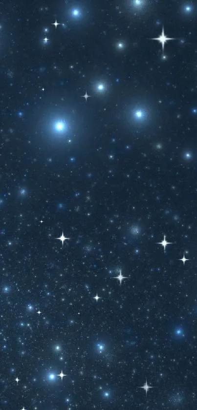 Starry deep blue night sky wallpaper with twinkling stars.