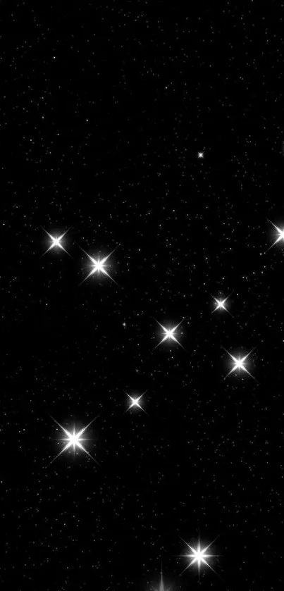 Starry night sky wallpaper with scattered white stars on a black background.