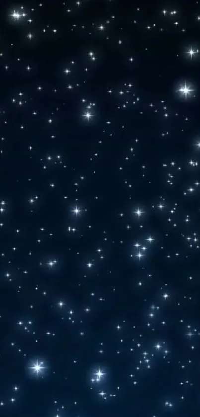 A beautiful dark blue wallpaper with sparkling stars resembling a night sky.