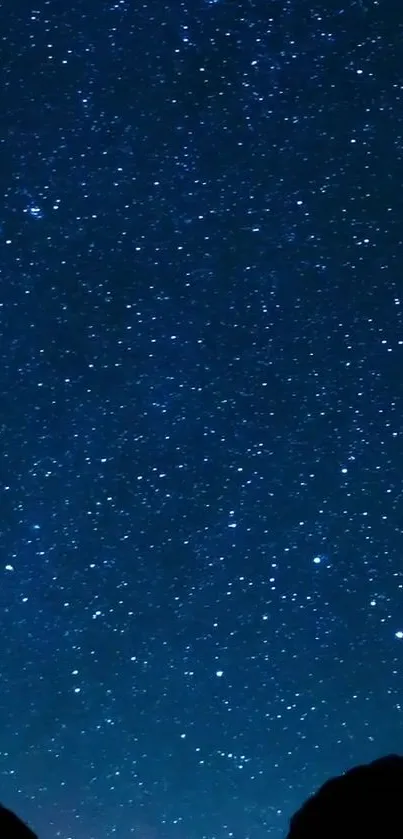 Mobile wallpaper displaying a starry night sky with deep blue colors.