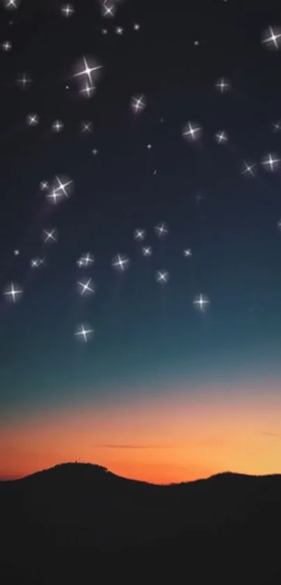 Starry night sky mobile wallpaper with gradient horizon.