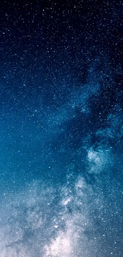 Starry night sky with galaxy view wallpaper featuring deep blue tones.