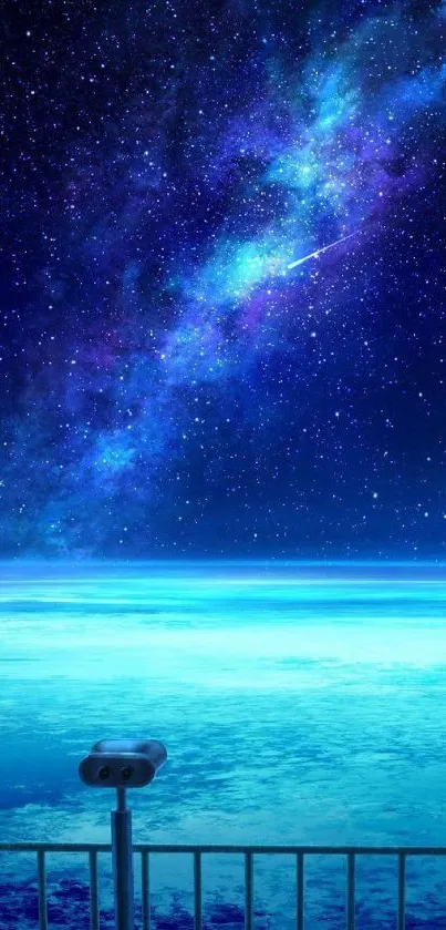 A mesmerizing night sky wallpaper with stars and a blue cosmic horizon.