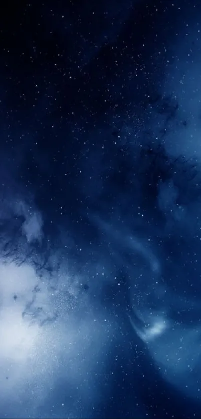 A starry night sky wallpaper in deep blue hues for a serene mobile background.