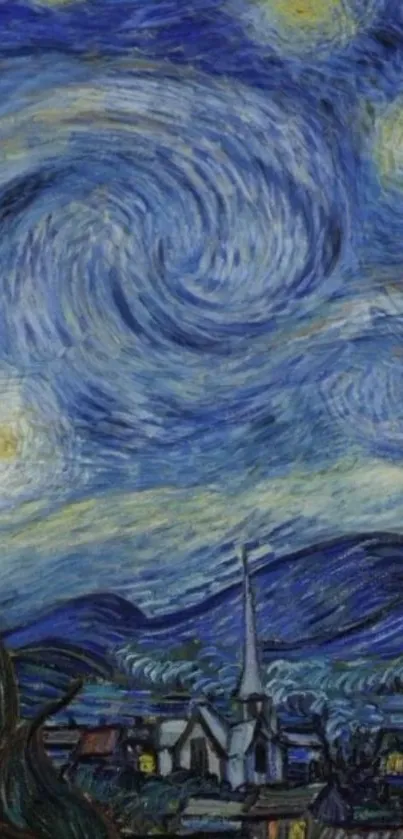 A swirling starry night sky wallpaper inspired by iconic art.