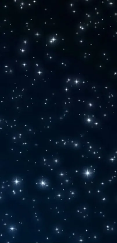 Starry night sky wallpaper with bright white stars on a dark blue background.