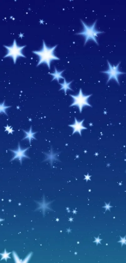 Starry night sky with twinkling stars on a blue gradient background.