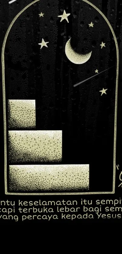 Starry night wallpaper with moon, stars, and staircase, featuring a motivational quote.