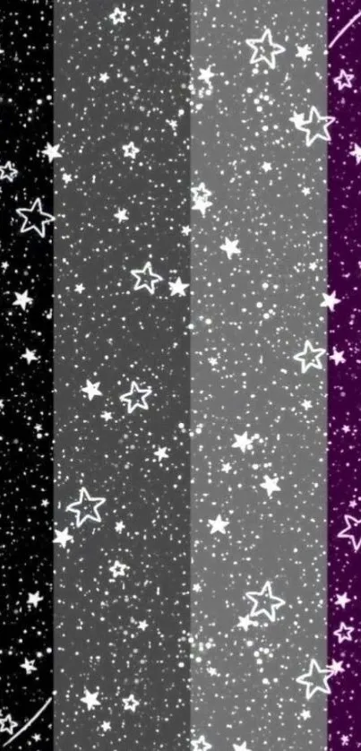 Starry night striped wallpaper with black, gray, and purple colors.