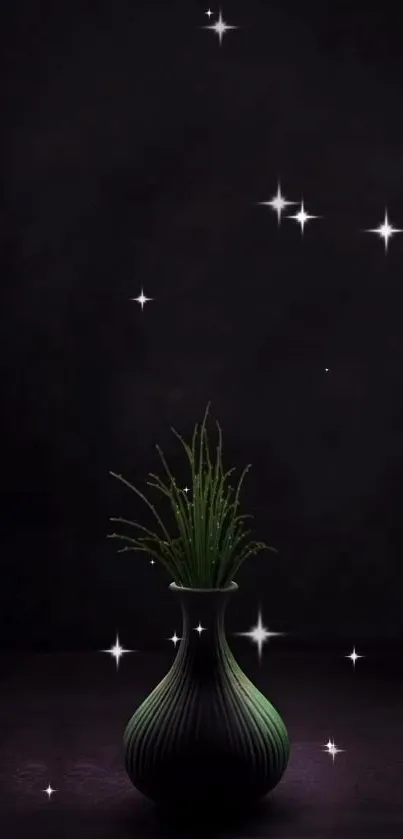 Elegant green vase under a starry night sky wallpaper.