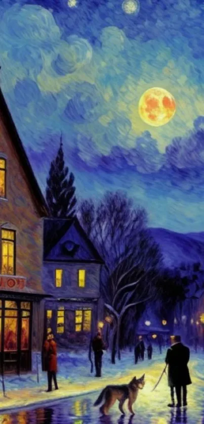 A moonlit winter night scene with a starry sky.
