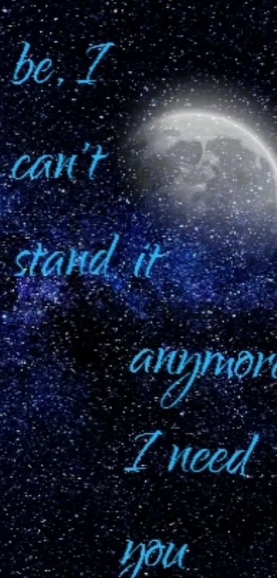 Starry night sky with moon and inspirational quote.