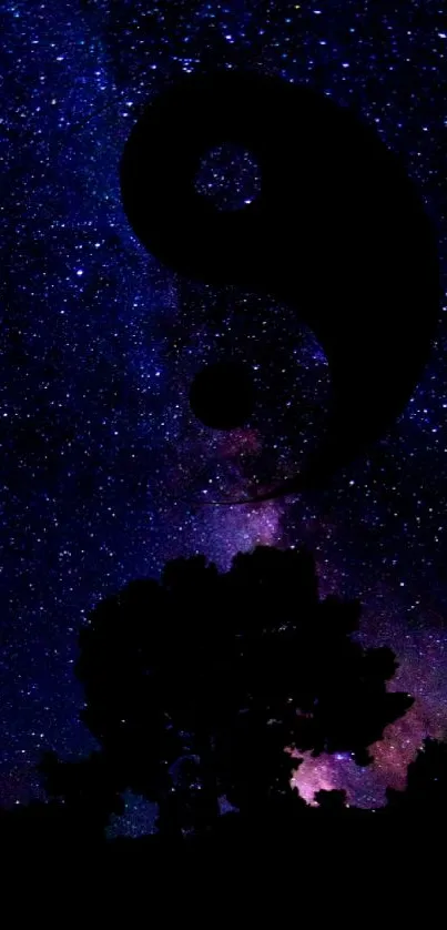 Starry night wallpaper with Yin Yang symbol.