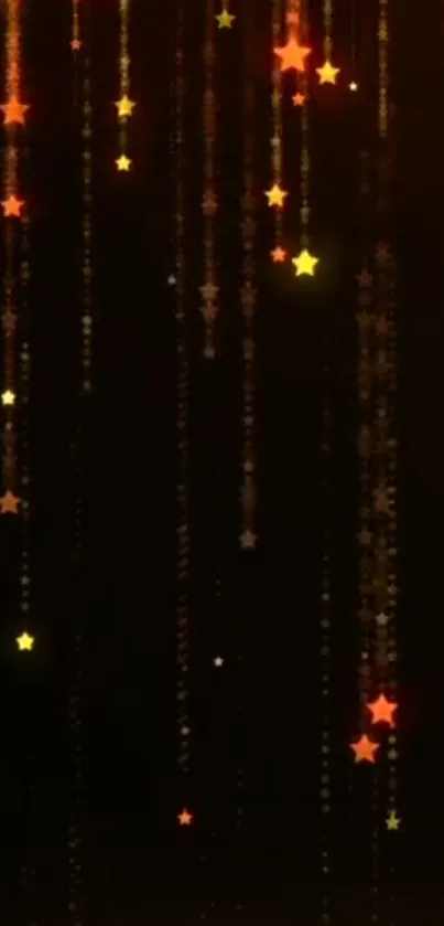 Dark night sky wallpaper with glowing orange and yellow stars.