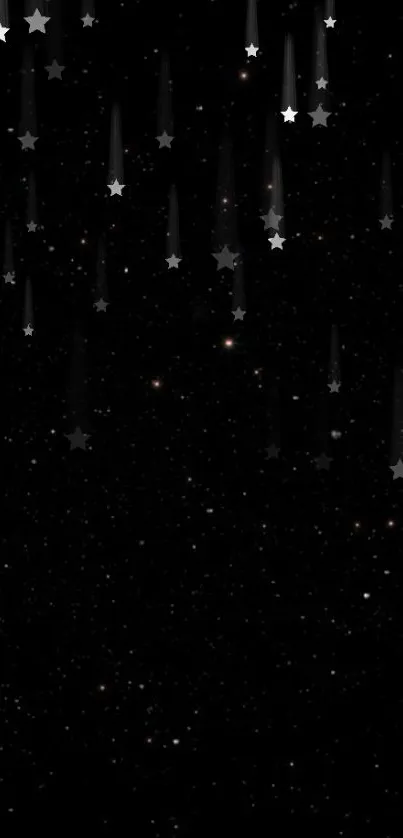 Starry night wallpaper with falling stars on a black background.