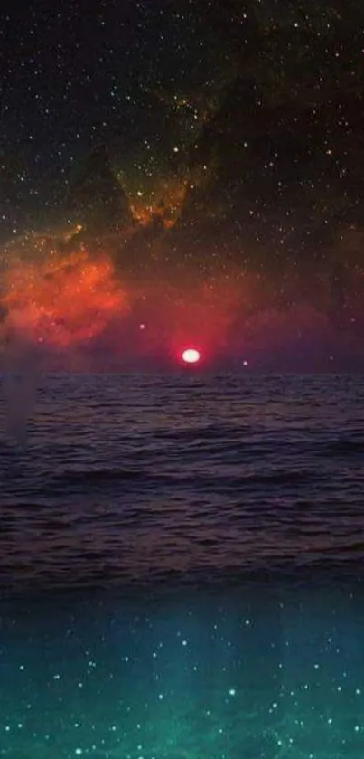 Starry ocean sunset with a colorful sky.