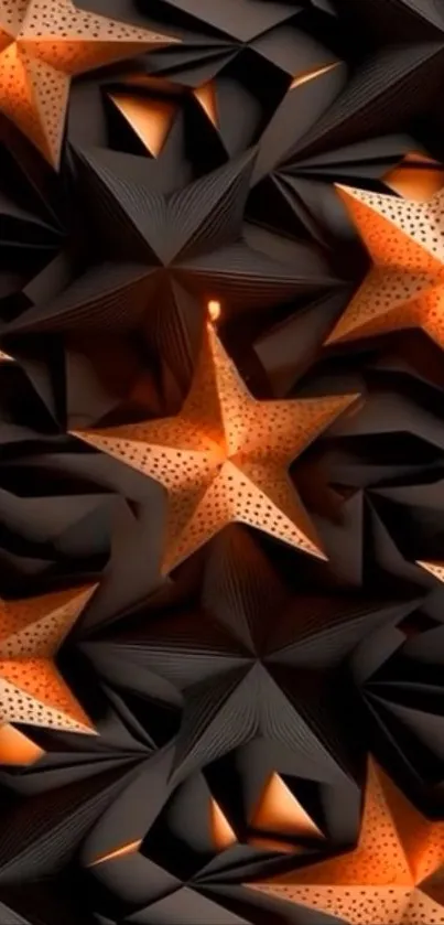 An artistic wallpaper of glowing origami stars on a dark background.