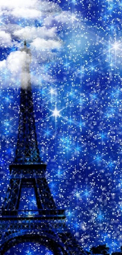 Starry night Eiffel Tower in Paris mobile wallpaper.