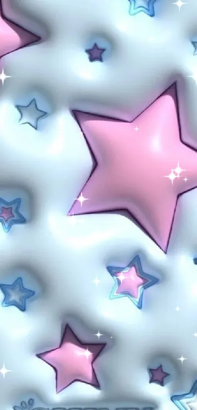 Vibrant phone wallpaper with pink and blue stars on a light blue background.