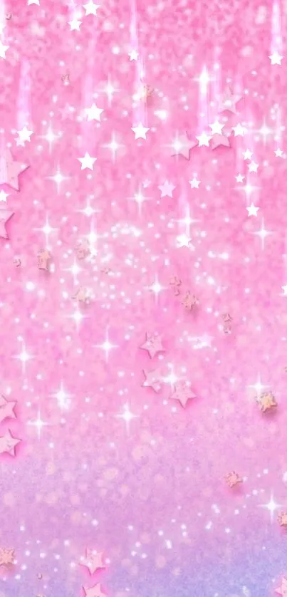 Pink and lavender wallpaper with twinkling stars and gentle gradient.