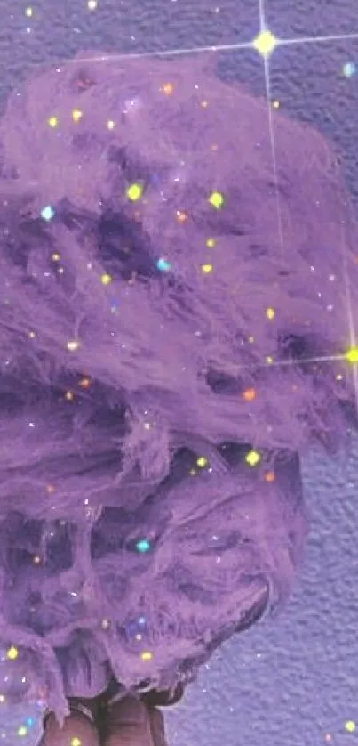 Purple cotton candy with stars wallpaper.