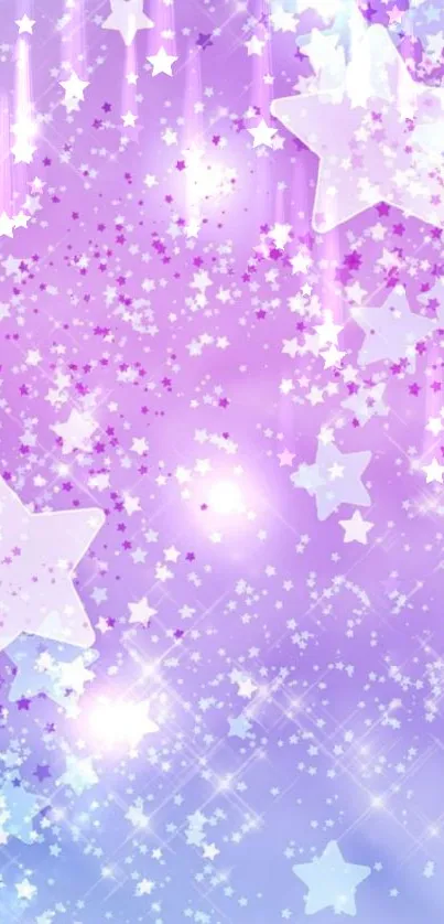 Dreamy purple and blue star-filled wallpaper with a celestial glow.