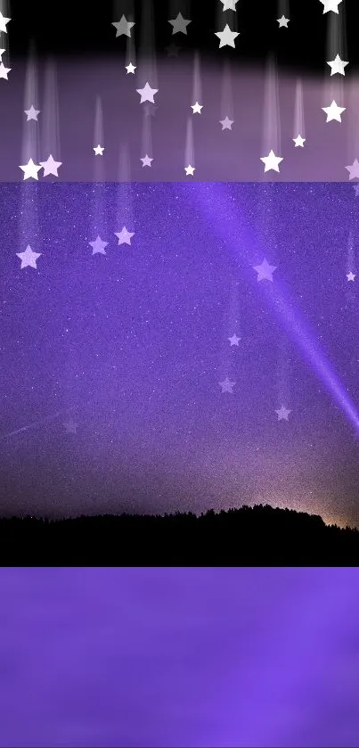 Silhouette under a starry purple night sky with shining stars.