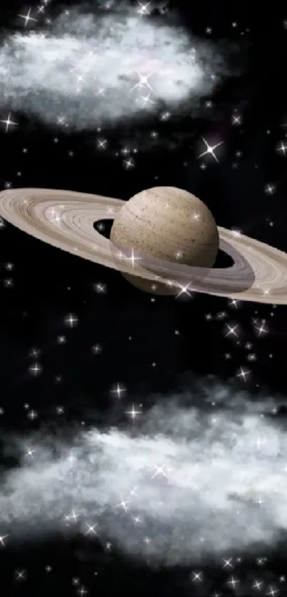 Mobile wallpaper featuring Saturn and starry sky.