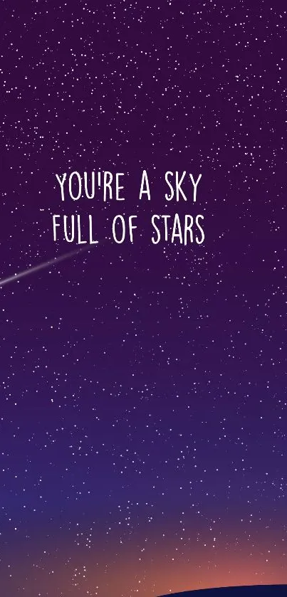 Inspirational wallpaper with starry sky and motivational quote.