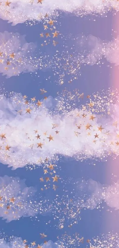 Dreamy starry sky wallpaper with pink clouds.