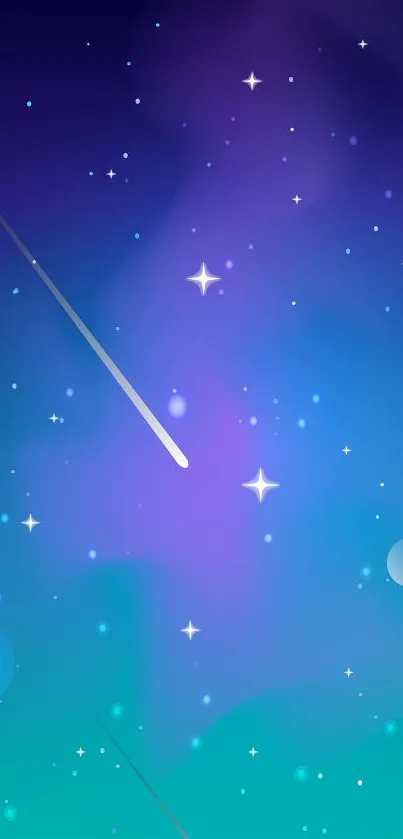 Starry sky wallpaper with blue-violet gradient and twinkling stars.