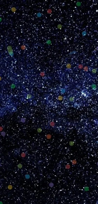 Starry night sky wallpaper with colorful dots pattern.