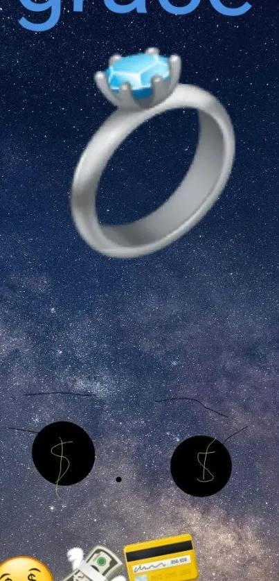 Starry sky wallpaper with a ring and emojis