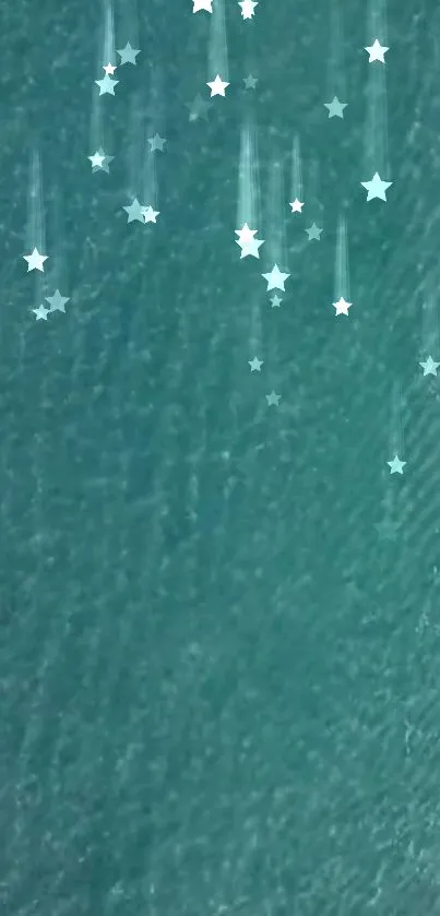 Teal ocean wallpaper with falling stars.