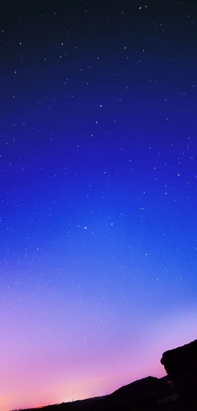 Starry twilight sky mobile wallpaper with purple and blue hues.