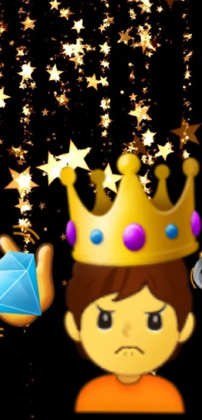 Crowned emoji with sparkling stars on a black background wallpaper.