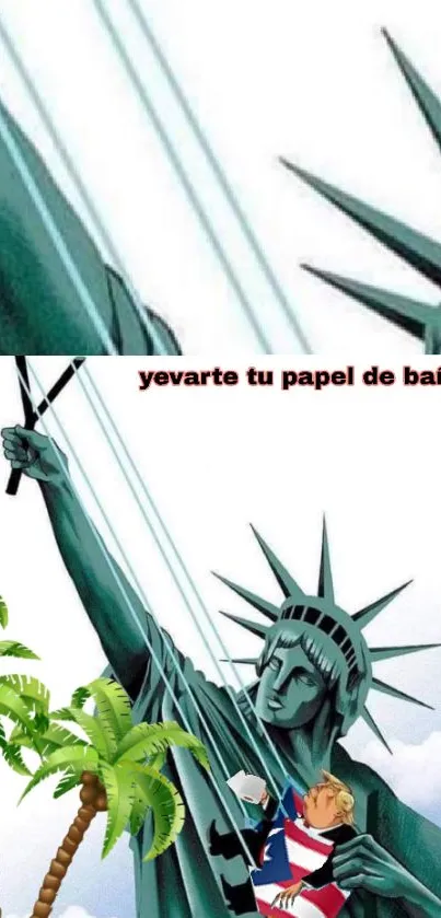 Humorous Statue of Liberty wallpaper design.